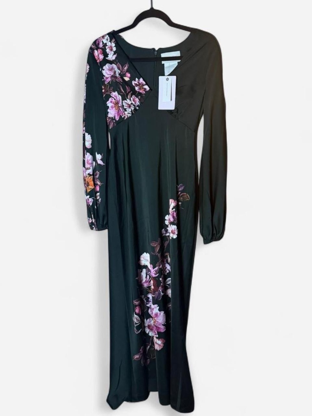 Anthropologie Black Maxi Dress with Pink Floral Print